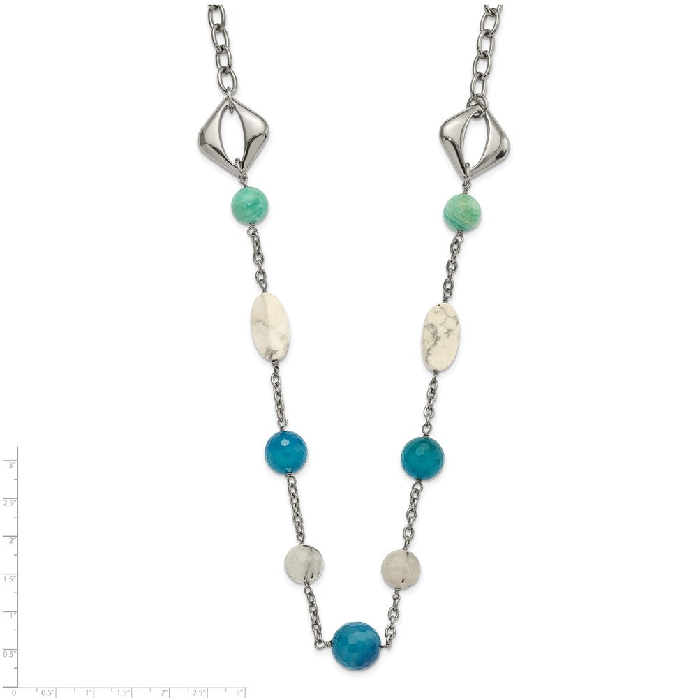 Edelstahl Blau Jade, Grün Achat & Howlite mit 1.5 Zoll Verlängerung Halskette