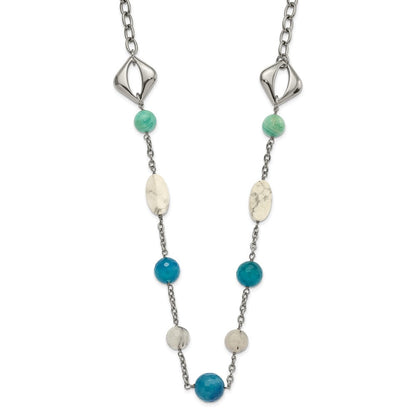 Edelstahl Blau Jade, Grün Achat & Howlite mit 1.5 Zoll Verlängerung Halskette