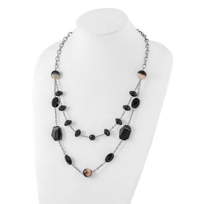 Edelstahl Schwarz & Crystalized Achat mit 1.5 Zoll Verlängerung Halskette