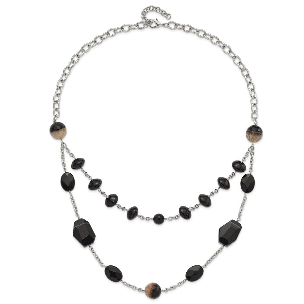 Edelstahl Schwarz & Crystalized Achat mit 1.5 Zoll Verlängerung Halskette