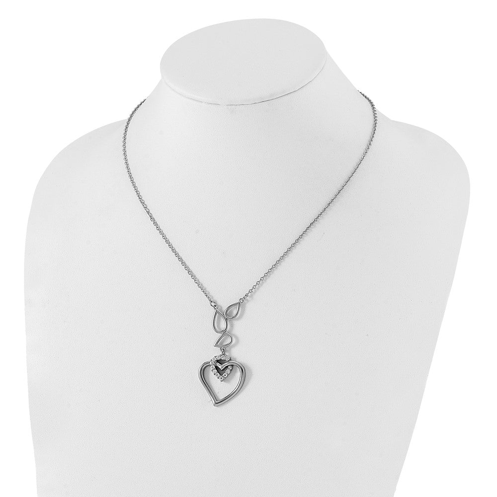 Edelstahl Zirkonia Teardrops & Herz mit 1 Zoll Verlängerung Halskette