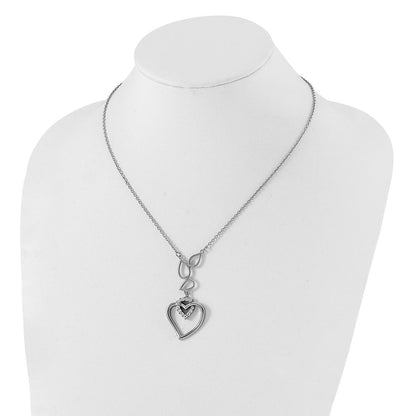 Edelstahl Zirkonia Teardrops & Herz mit 1 Zoll Verlängerung Halskette
