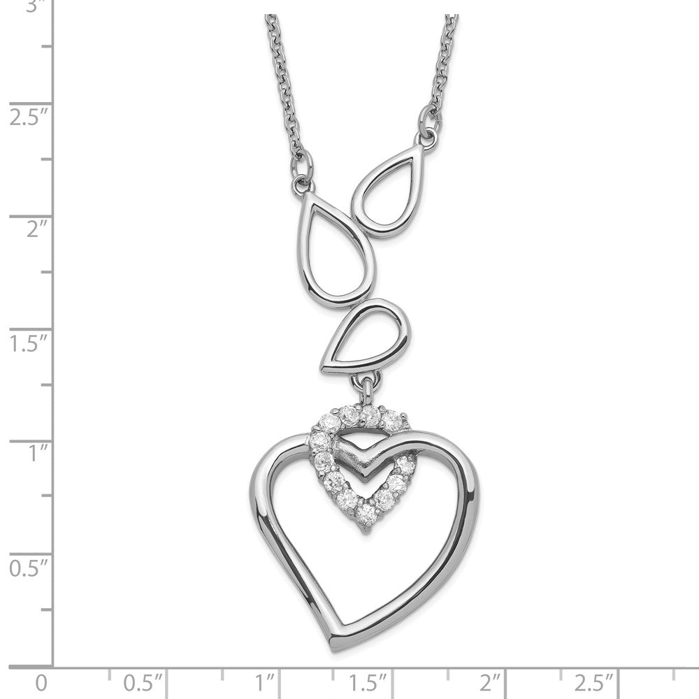 Edelstahl Zirkonia Teardrops & Herz mit 1 Zoll Verlängerung Halskette