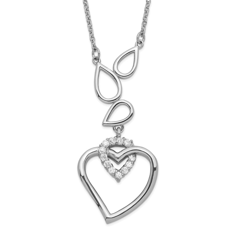 Edelstahl Zirkonia Teardrops & Herz mit 1 Zoll Verlängerung Halskette
