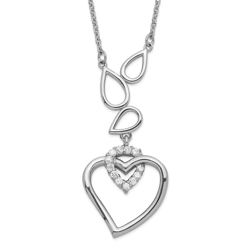 Edelstahl Zirkonia Teardrops & Herz mit 1 Zoll Verlängerung Halskette
