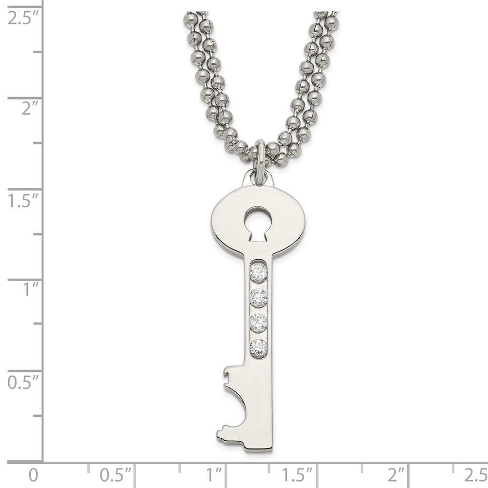 24 Zoll Edelstahl Poliert Key mit Zirkonia Doppelt Halskette