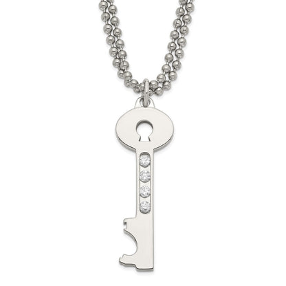 24 Zoll Edelstahl Poliert Key mit Zirkonia Doppelt Halskette