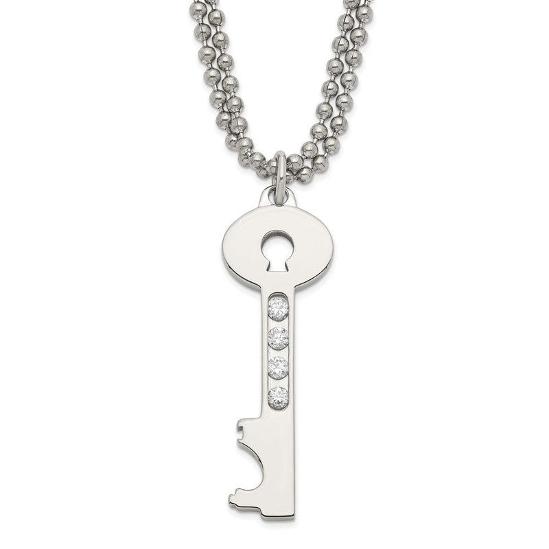 24 Zoll Edelstahl Poliert Key mit Zirkonia Doppelt Halskette
