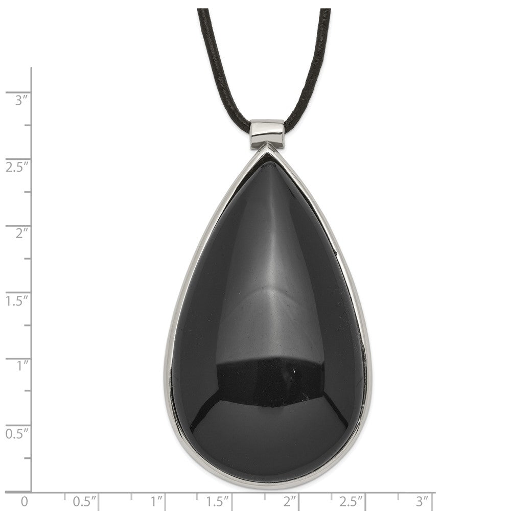 Edelstahl Schwarz Glas Tropfen mit 1.5 in Verlängerung Halskette