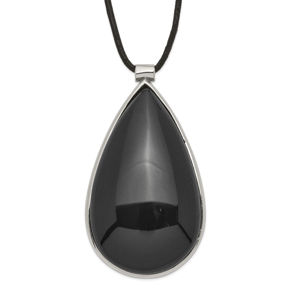 Edelstahl Schwarz Glas Tropfen mit 1.5 in Verlängerung Halskette