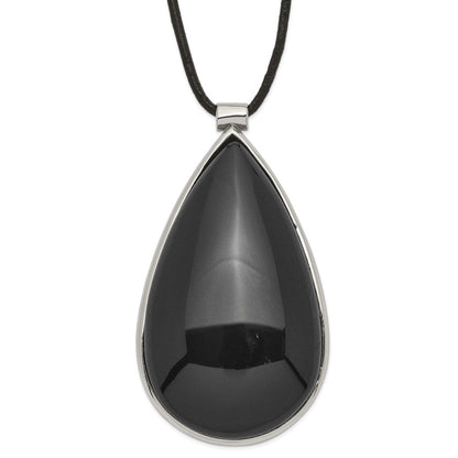 Edelstahl Schwarz Glas Tropfen mit 1.5 in Verlängerung Halskette
