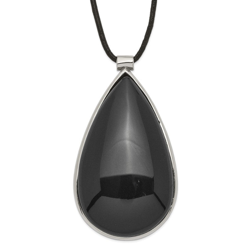 Edelstahl Schwarz Glas Tropfen mit 1.5 in Verlängerung Halskette
