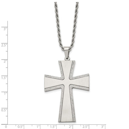 Edelstahl Chisel Gebürstet mit Lasergraviert-cut Edges Kreuz Anhänger auf A 24 Zoll Kordel Halskette