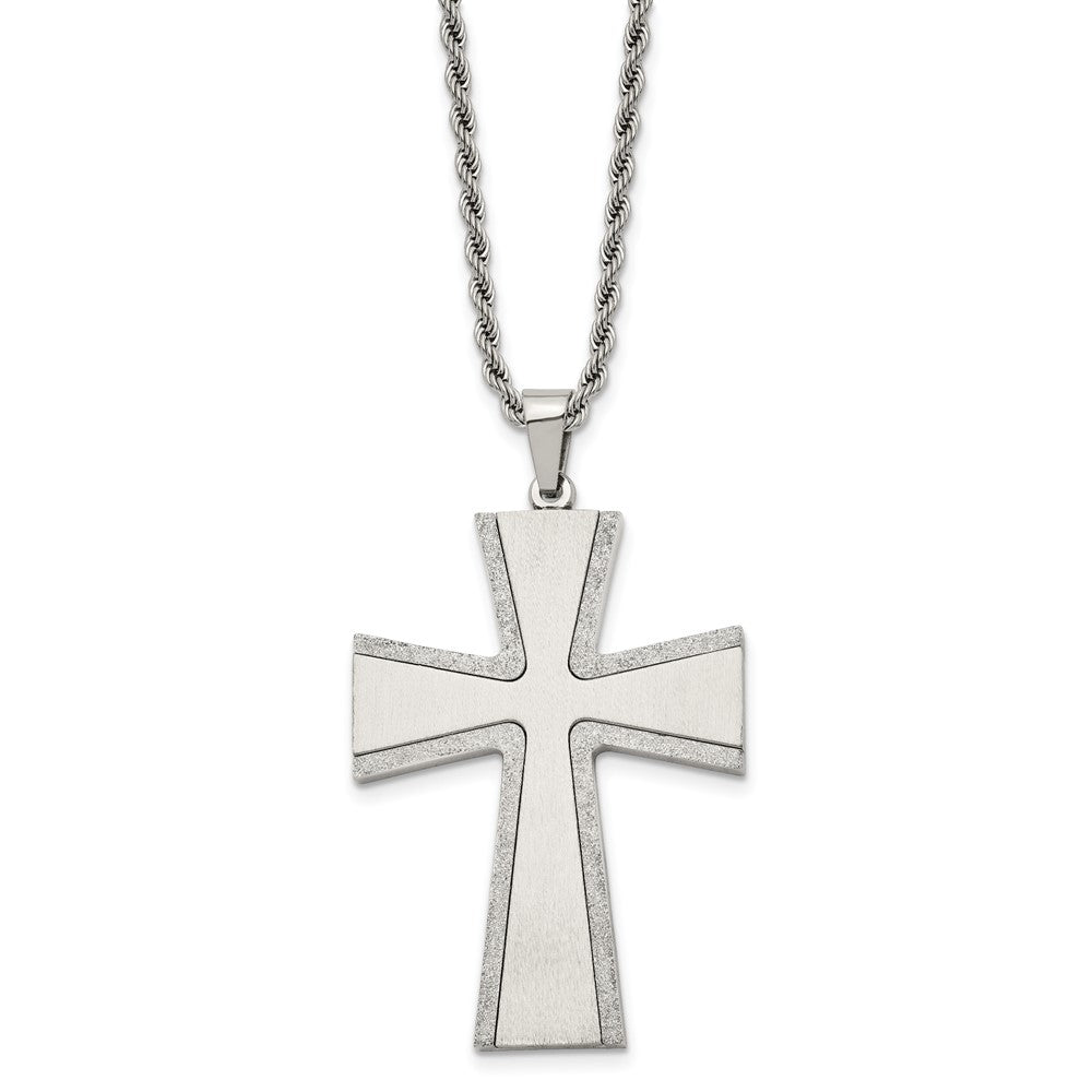 Edelstahl Chisel Gebürstet mit Lasergraviert-cut Edges Kreuz Anhänger auf A 24 Zoll Kordel Halskette