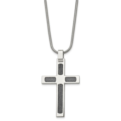 Edelstahl Chisel Gebürstet und Poliert mit Ankerkette Kreuz Anhänger auf A 24 Zoll Schlange Halskette