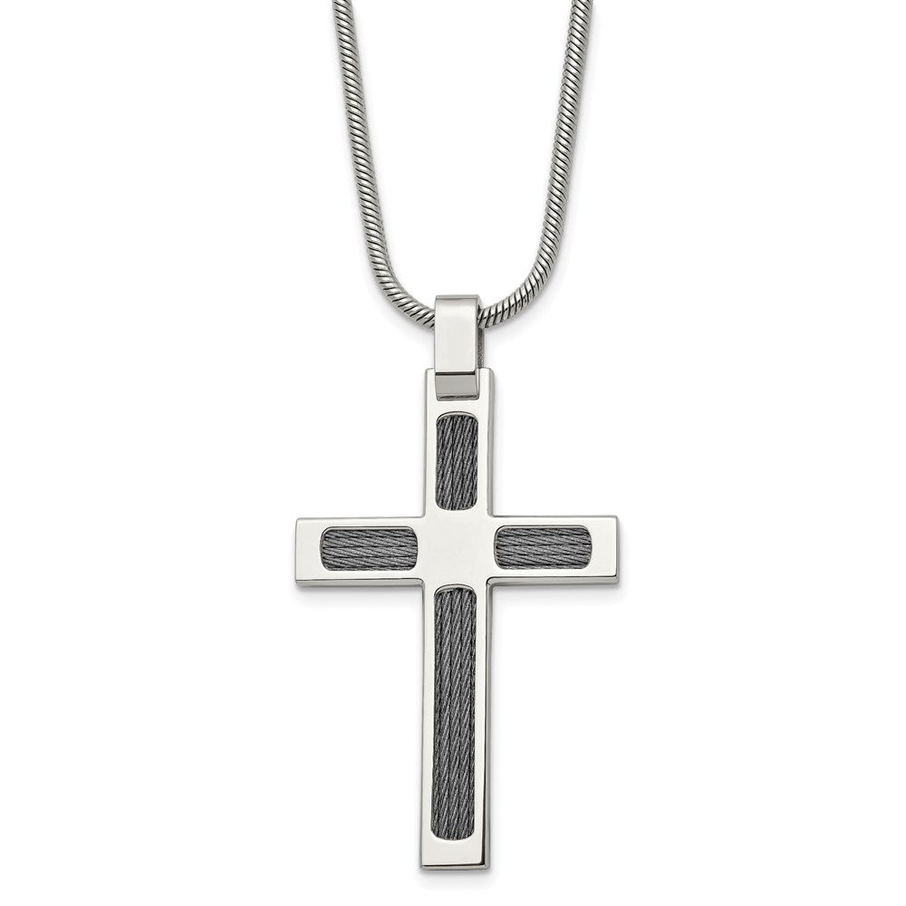 Edelstahl Chisel Gebürstet und Poliert mit Ankerkette Kreuz Anhänger auf A 24 Zoll Schlange Halskette