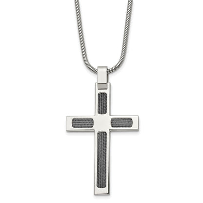 Edelstahl Chisel Gebürstet und Poliert mit Ankerkette Kreuz Anhänger auf A 24 Zoll Schlange Halskette