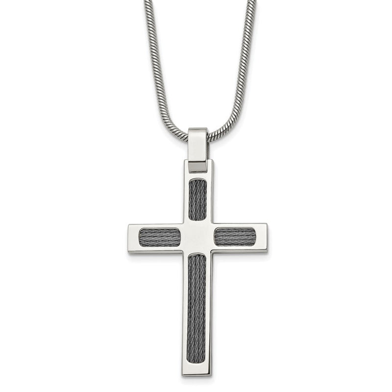 Edelstahl Chisel Gebürstet und Poliert mit Ankerkette Kreuz Anhänger auf A 24 Zoll Schlange Halskette