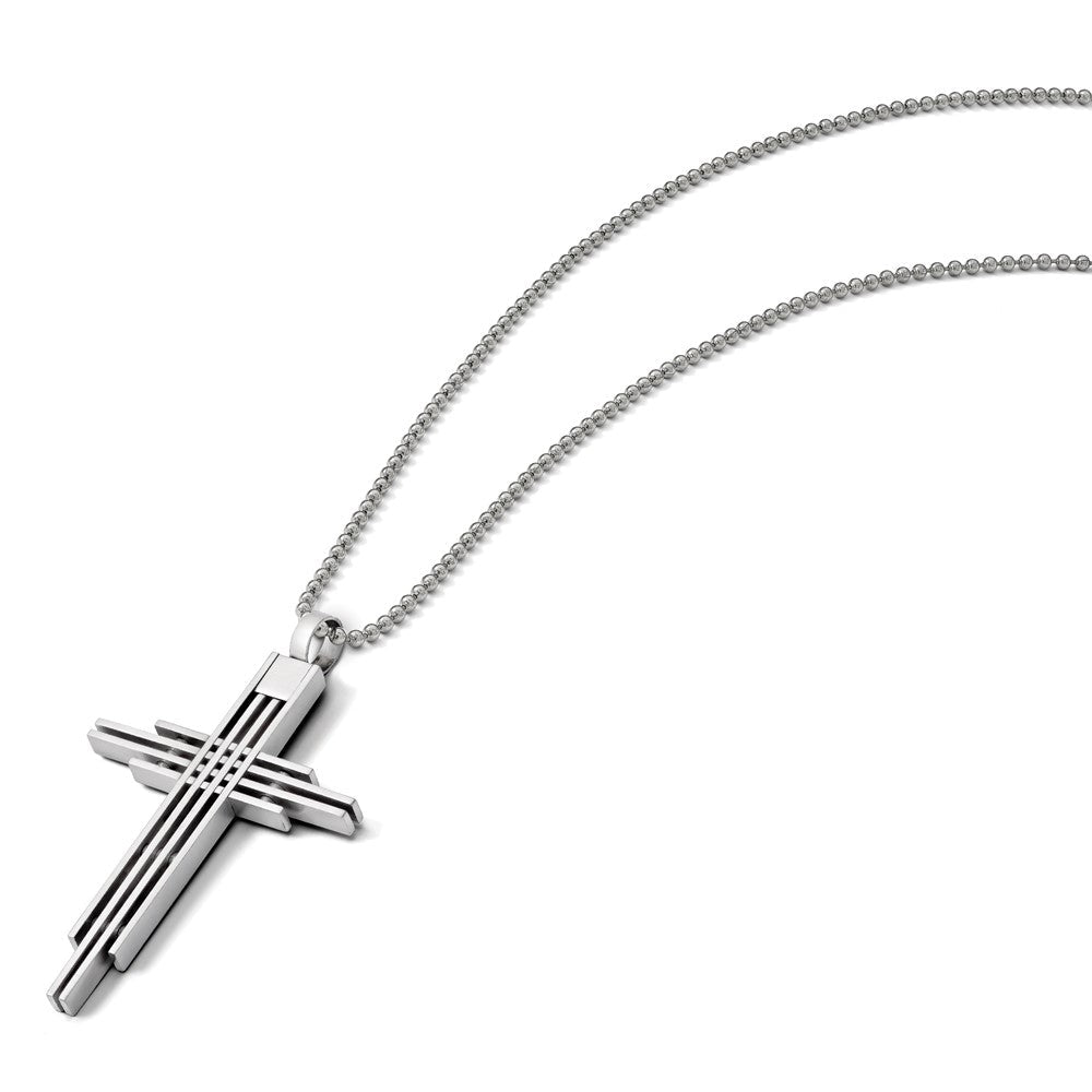 Edelstahl Chisel Gebürstet und Poliert Kreuz Anhänger auf A 24 Zoll Kugel Halskette