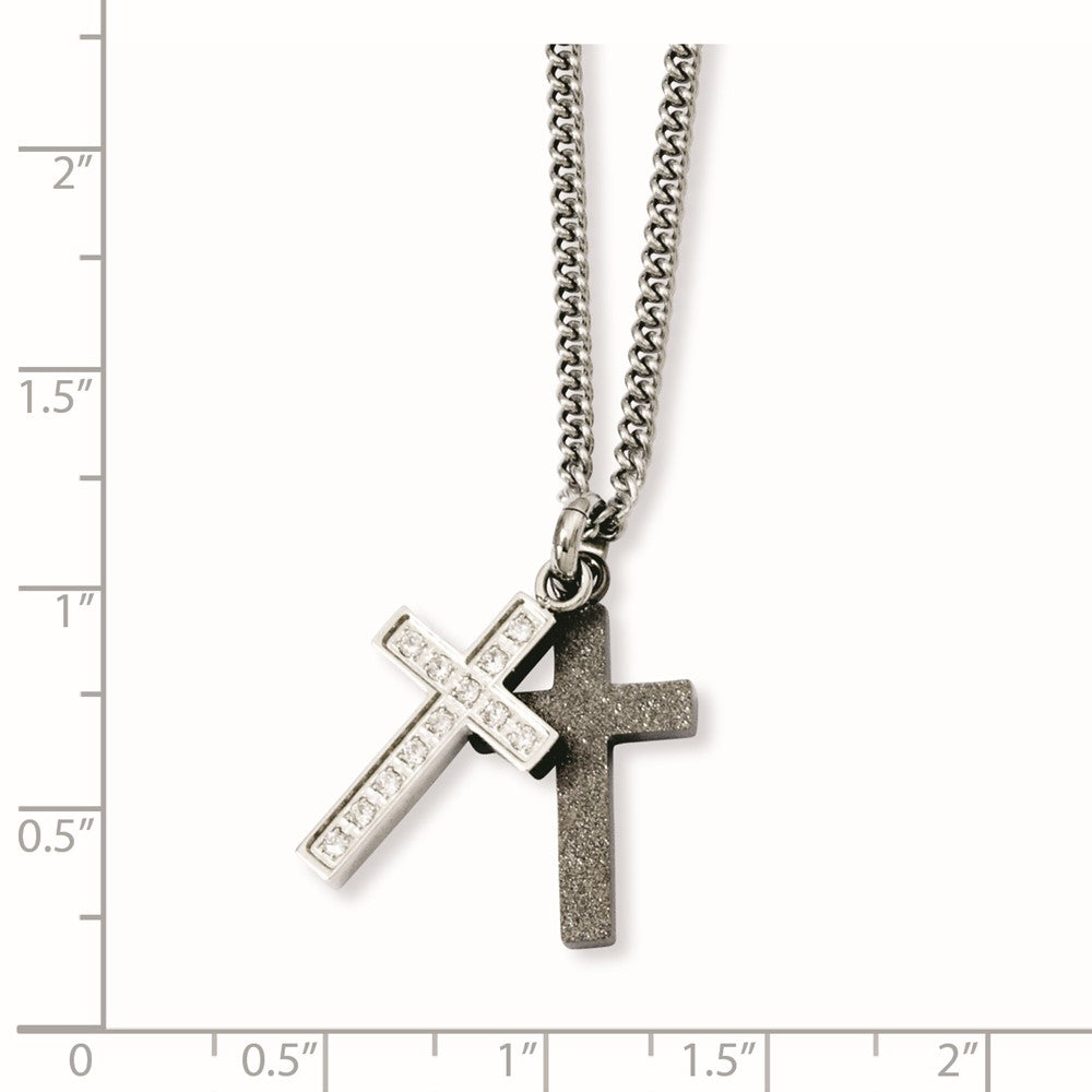 Edelstahl Lasergraviert-cut & Zirkonia Crosses Anhänger Halskette