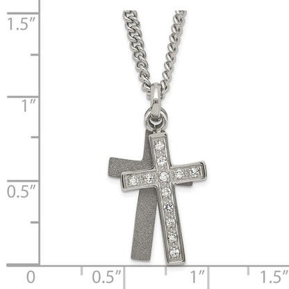 Edelstahl Lasergraviert-cut & Zirkonia Crosses Anhänger Halskette