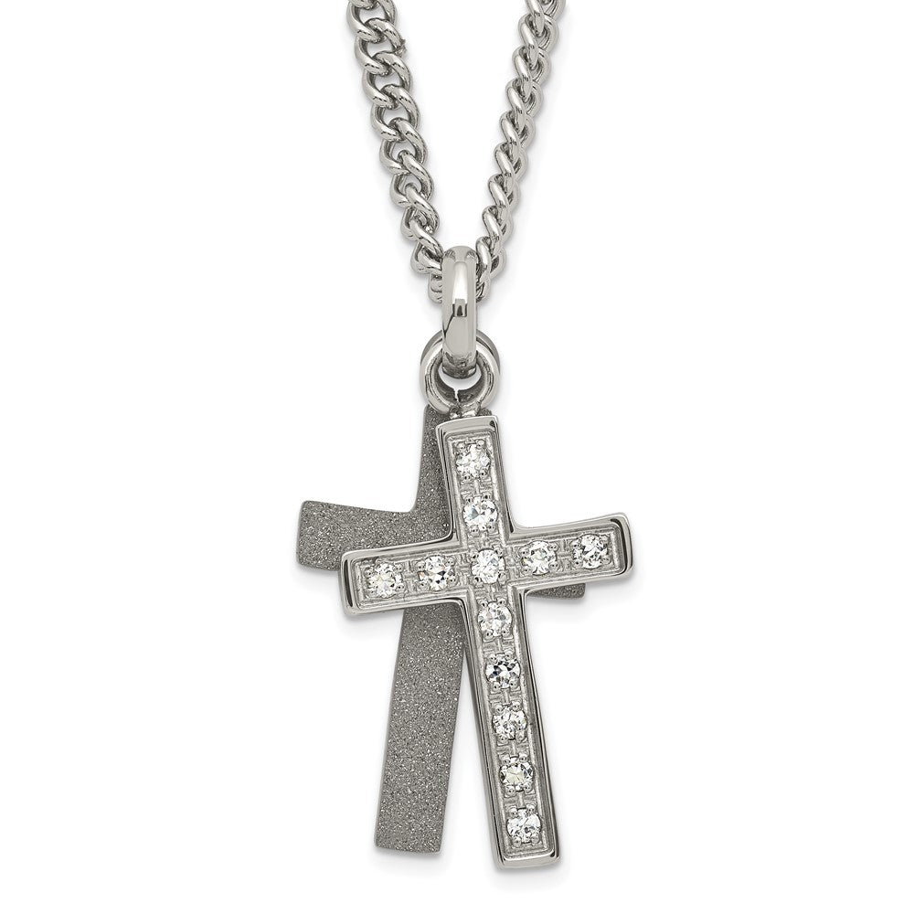 Edelstahl Lasergraviert-cut & Zirkonia Crosses Anhänger Halskette