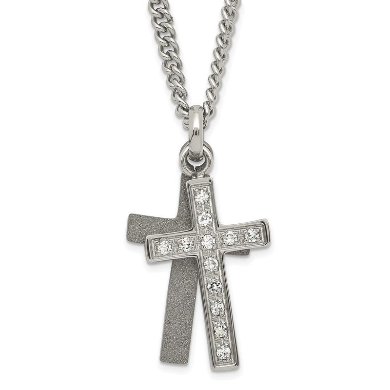 Edelstahl Lasergraviert-cut & Zirkonia Crosses Anhänger Halskette