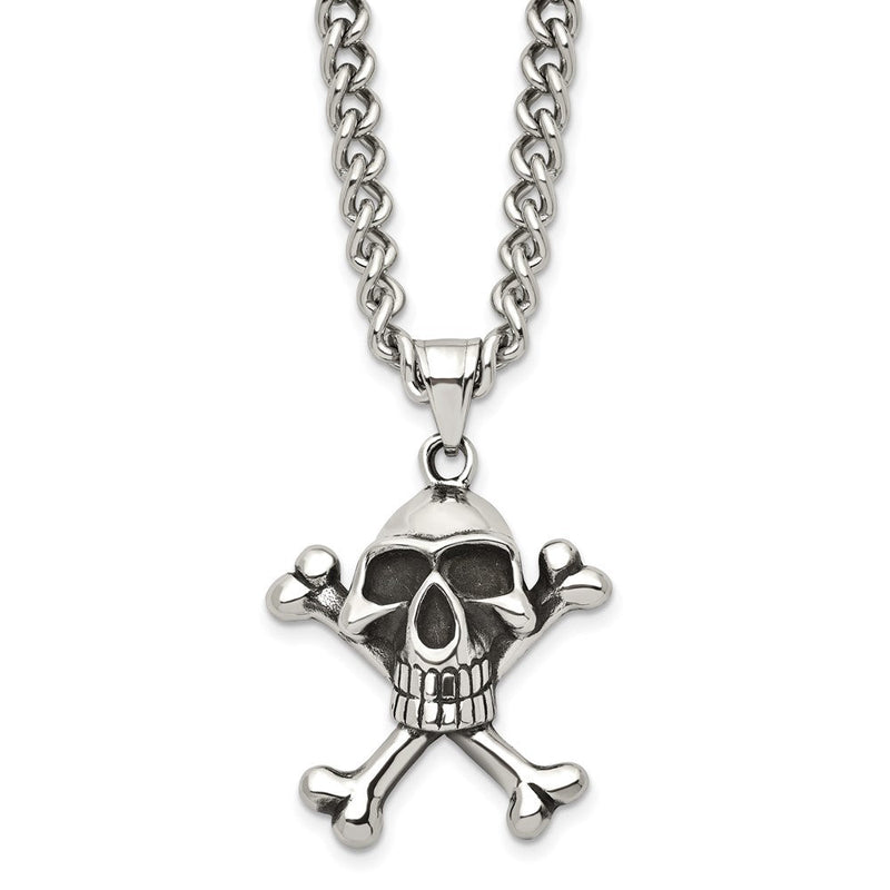 Edelstahl Chisel Antikisiert und Poliert Totenkopf Crossbones Anhänger auf A 24 Zoll Panzer Halskette
