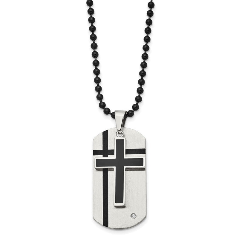 Edelstahl Chisel Gebürstet mit Emaille und Zirkonia 2 Stück Kreuz Erkennungsmarke auf A 24 Zoll Kugel Halskette