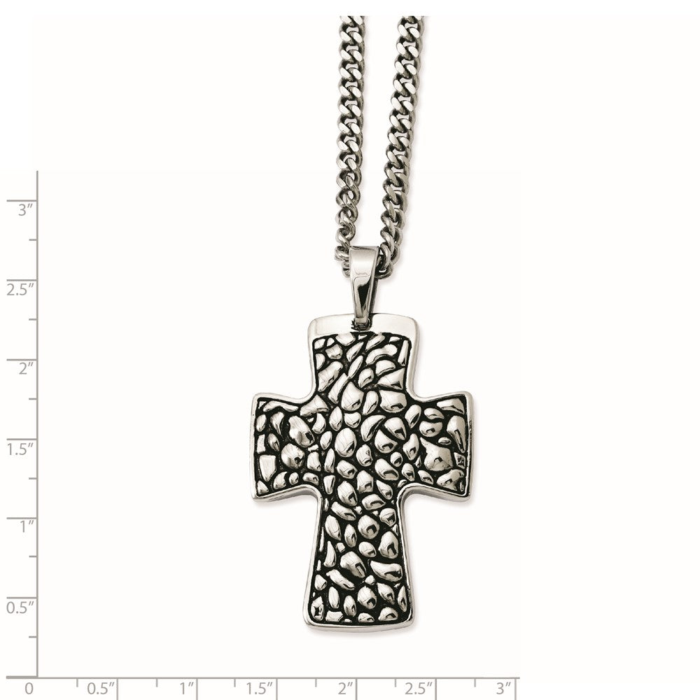 Edelstahl Schwarz Emaille Pebble Strukturiert Kreuz Anhänger Halskette