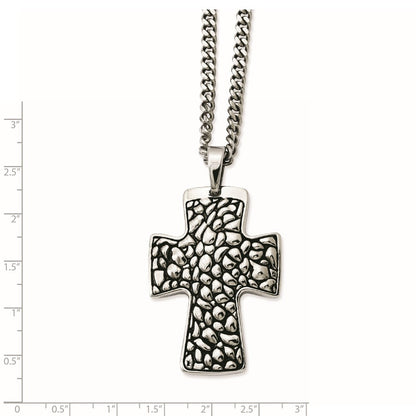 Edelstahl Schwarz Emaille Pebble Strukturiert Kreuz Anhänger Halskette