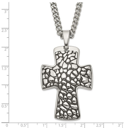 Edelstahl Schwarz Emaille Pebble Strukturiert Kreuz Anhänger Halskette