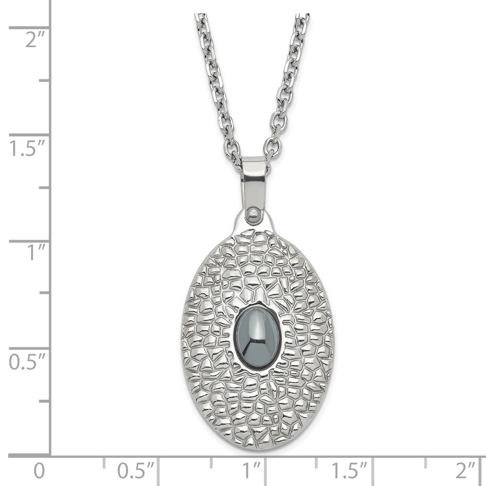 Edelstahl Strukturiert Hematite Oval Halskette