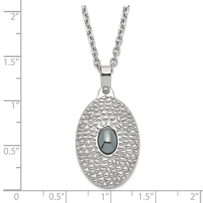 Edelstahl Strukturiert Hematite Oval Halskette