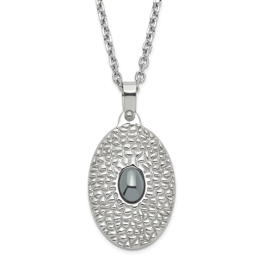 Edelstahl Strukturiert Hematite Oval Halskette