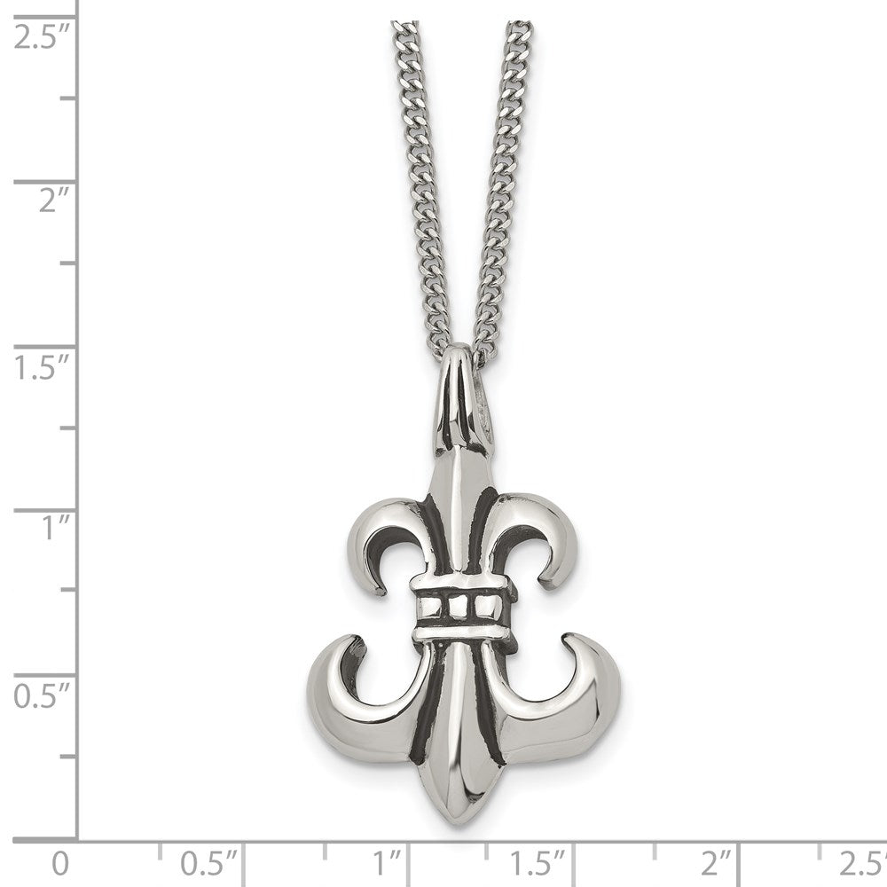 Edelstahl Antikisiert und Poliert Fleur De Lis 18 Zoll Halskette