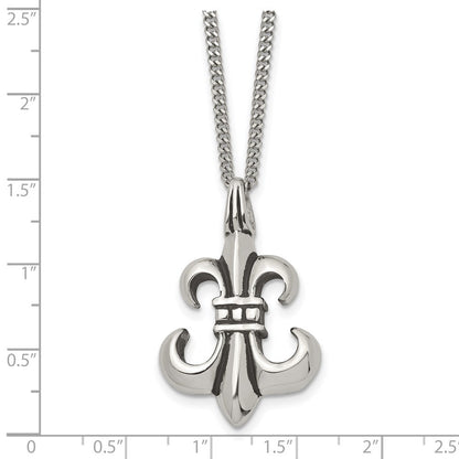 Edelstahl Antikisiert und Poliert Fleur De Lis 18 Zoll Halskette