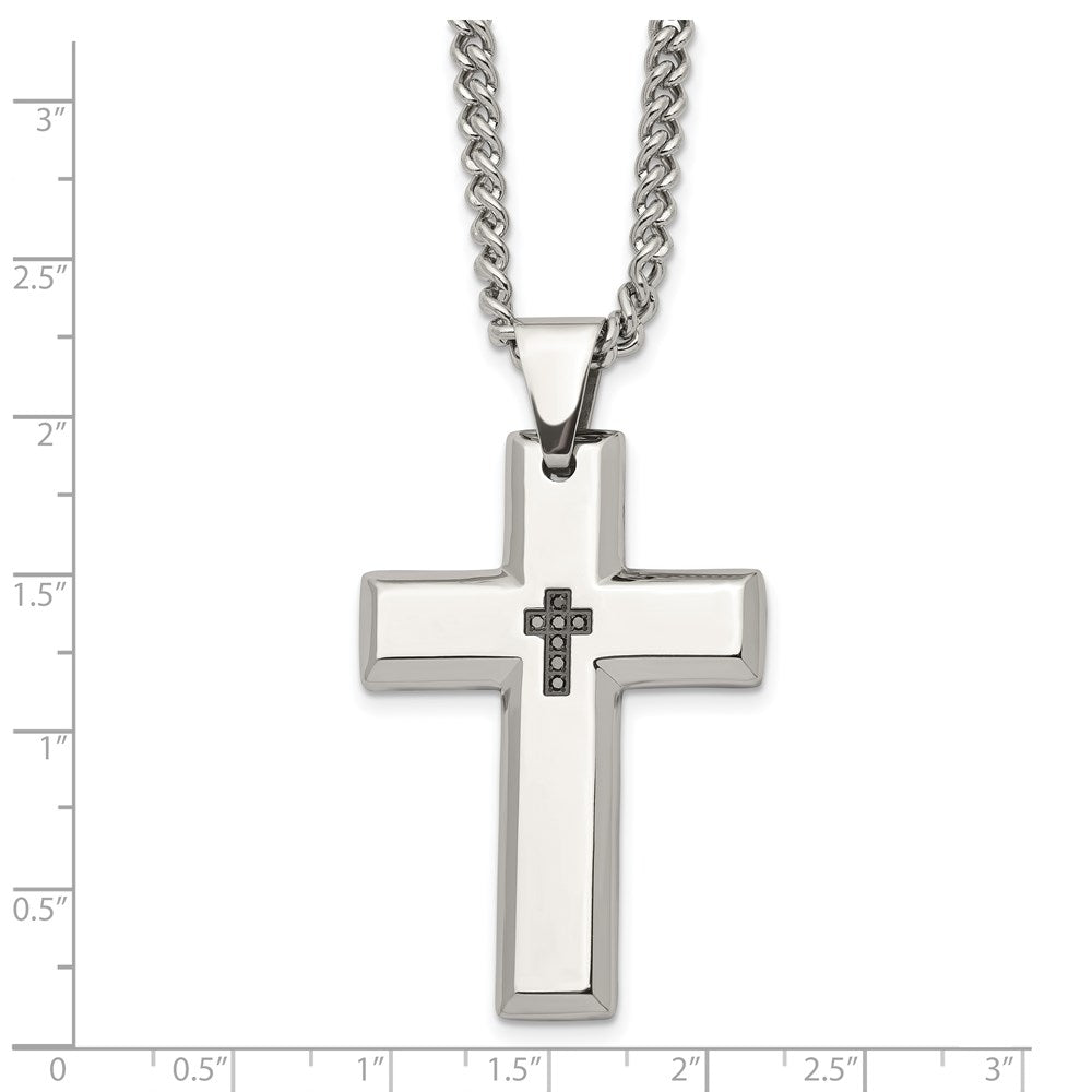 Edelstahl Chisel Poliert 1/10 Karat Schwarz Diamant Kreuz Anhänger auf A 22 Zoll Panzer Halskette