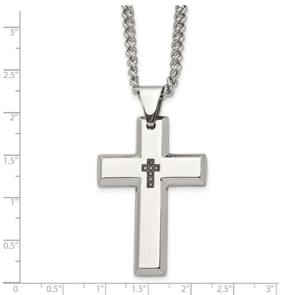Edelstahl Chisel Poliert 1/10 Karat Schwarz Diamant Kreuz Anhänger auf A 22 Zoll Panzer Halskette