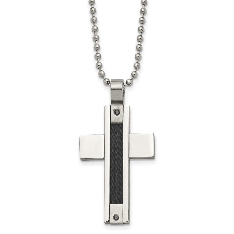 Edelstahl Chisel Poliert Schwarz Ip-beschichtet Ankerkette 1/20 Karat Diamant Kreuz Anhänger Ona 24 Zoll Kugel Halskette