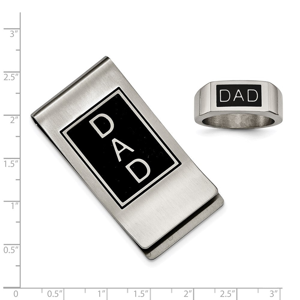 Edelstahl Schwarz Emaille Dad Geldklammer & Ring Set