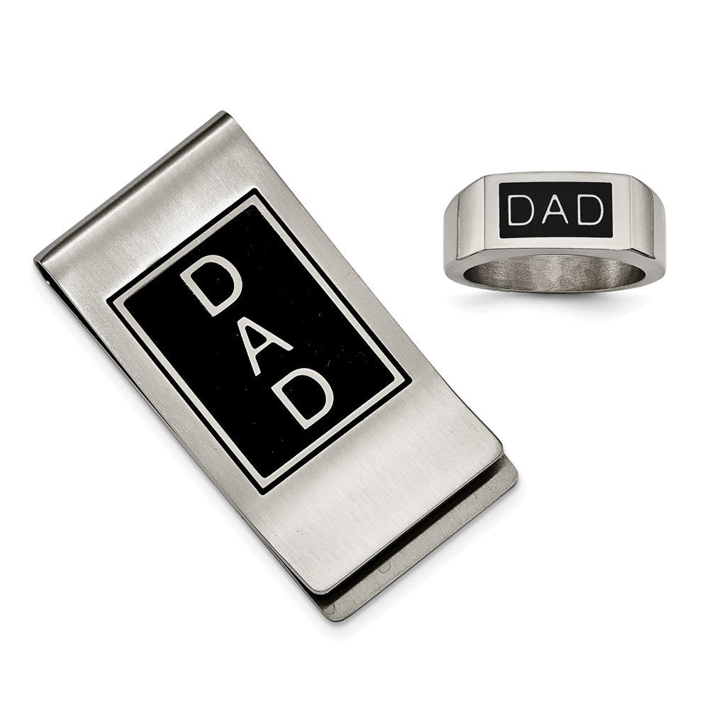 Edelstahl Schwarz Emaille Dad Geldklammer & Ring Set