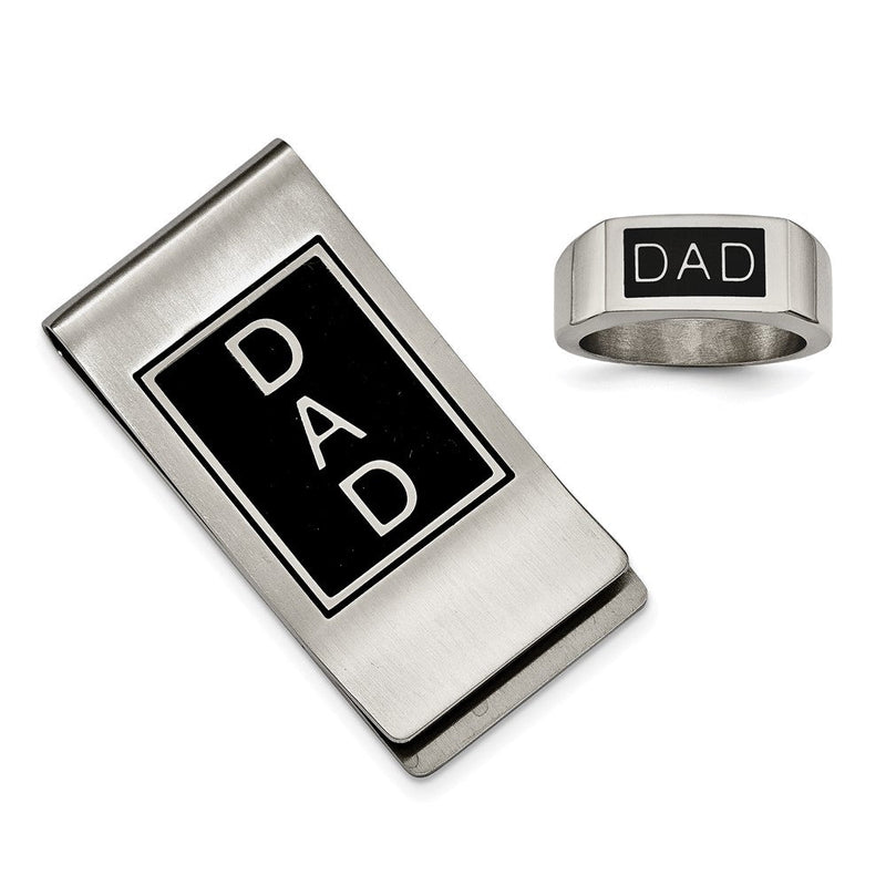 Edelstahl Schwarz Emaille Dad Geldklammer & Ring Set