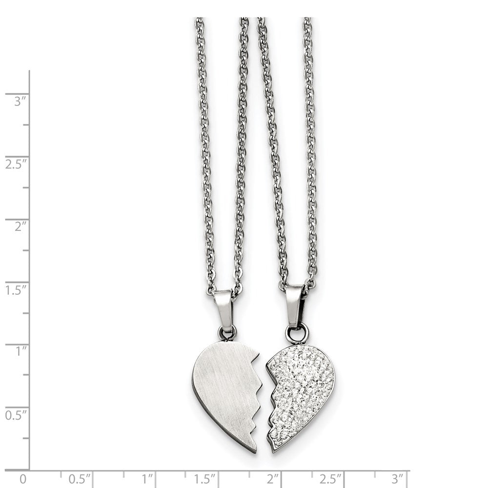 20.00 Zoll Chisel Edelstahl 1/2 Herz Gebürstet und Kristall Pendants auf 20 Ankerkette Halskette Set