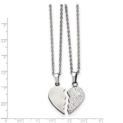 20.00 Zoll Chisel Edelstahl 1/2 Herz Gebürstet und Kristall Pendants auf 20 Ankerkette Halskette Set