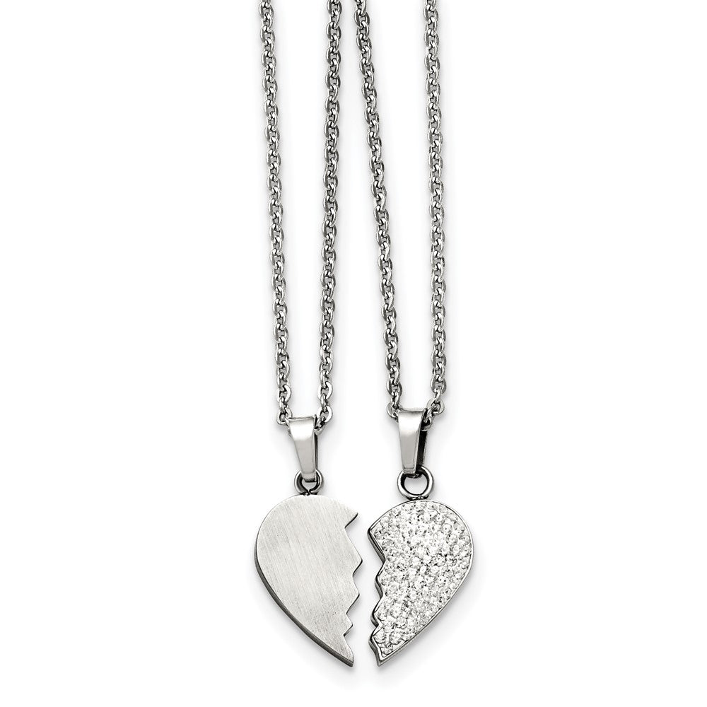 20.00 Zoll Chisel Edelstahl 1/2 Herz Gebürstet und Kristall Pendants auf 20 Ankerkette Halskette Set