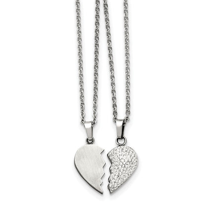 20.00 Zoll Chisel Edelstahl 1/2 Herz Gebürstet und Kristall Pendants auf 20 Ankerkette Halskette Set