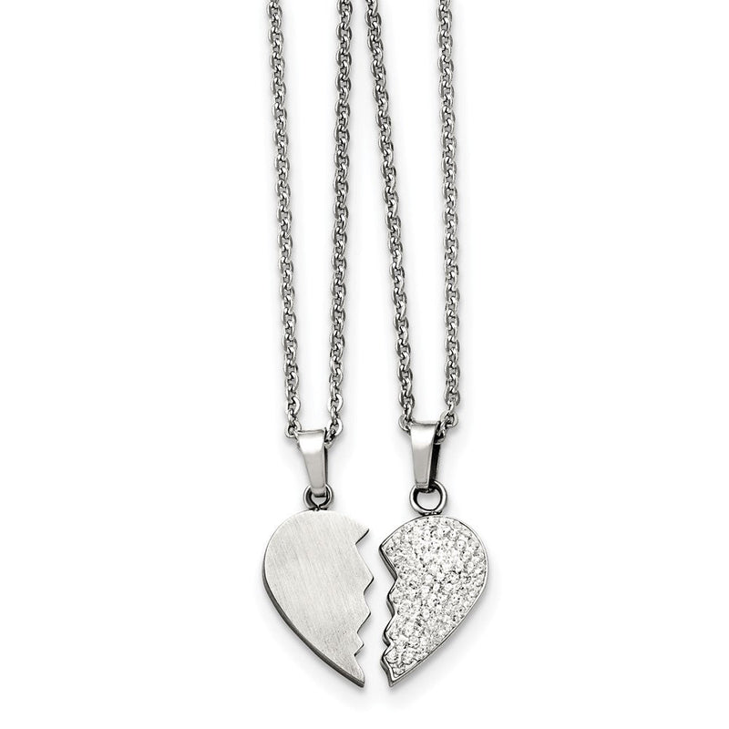 20.00 Zoll Chisel Edelstahl 1/2 Herz Gebürstet und Kristall Pendants auf 20 Ankerkette Halskette Set