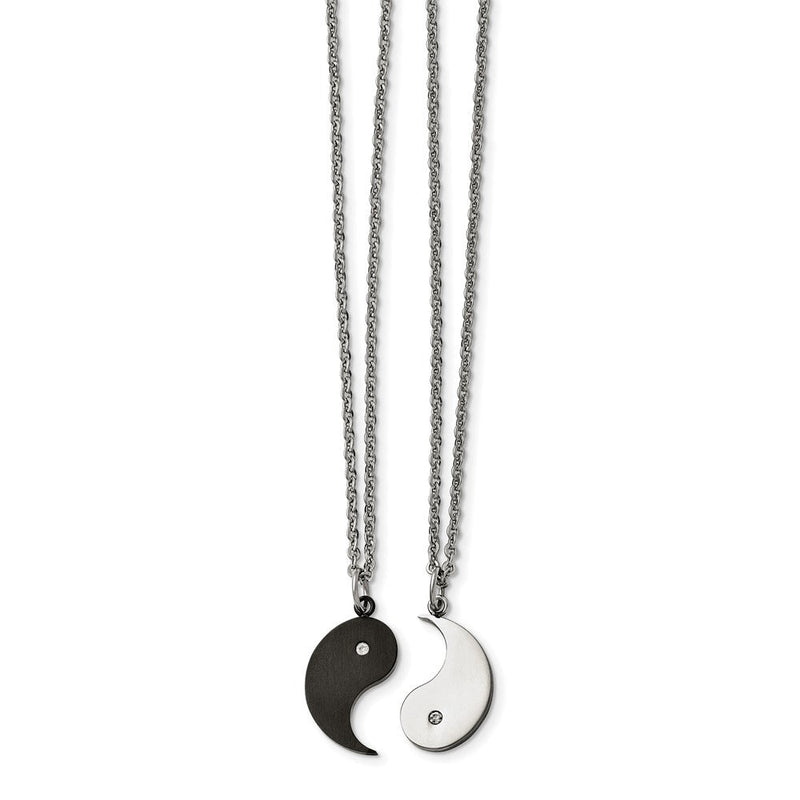 20.00 Zoll Chisel Edelstahl Gebürstet und Poliert Schwarz Ip-beschichtet mit Zirkonia Yinyang Pendants auf 20 Ankerkette Halskette Set