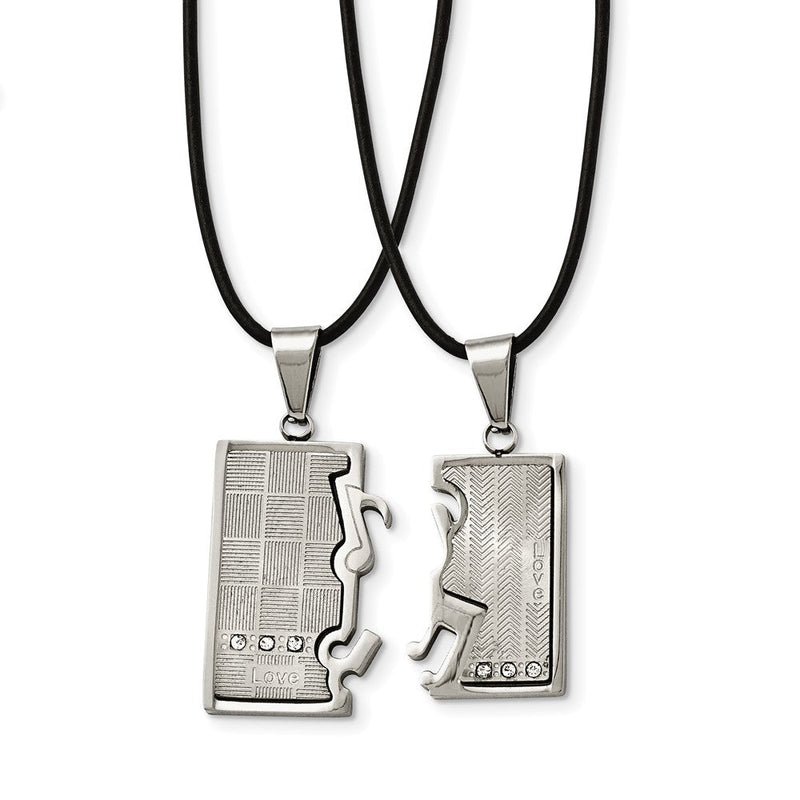 Edelstahl Chisel Gebürstet und Poliert mit Zirkonia Liebe Musik Pendants auf 20 in Leder Kordel Halskette Set